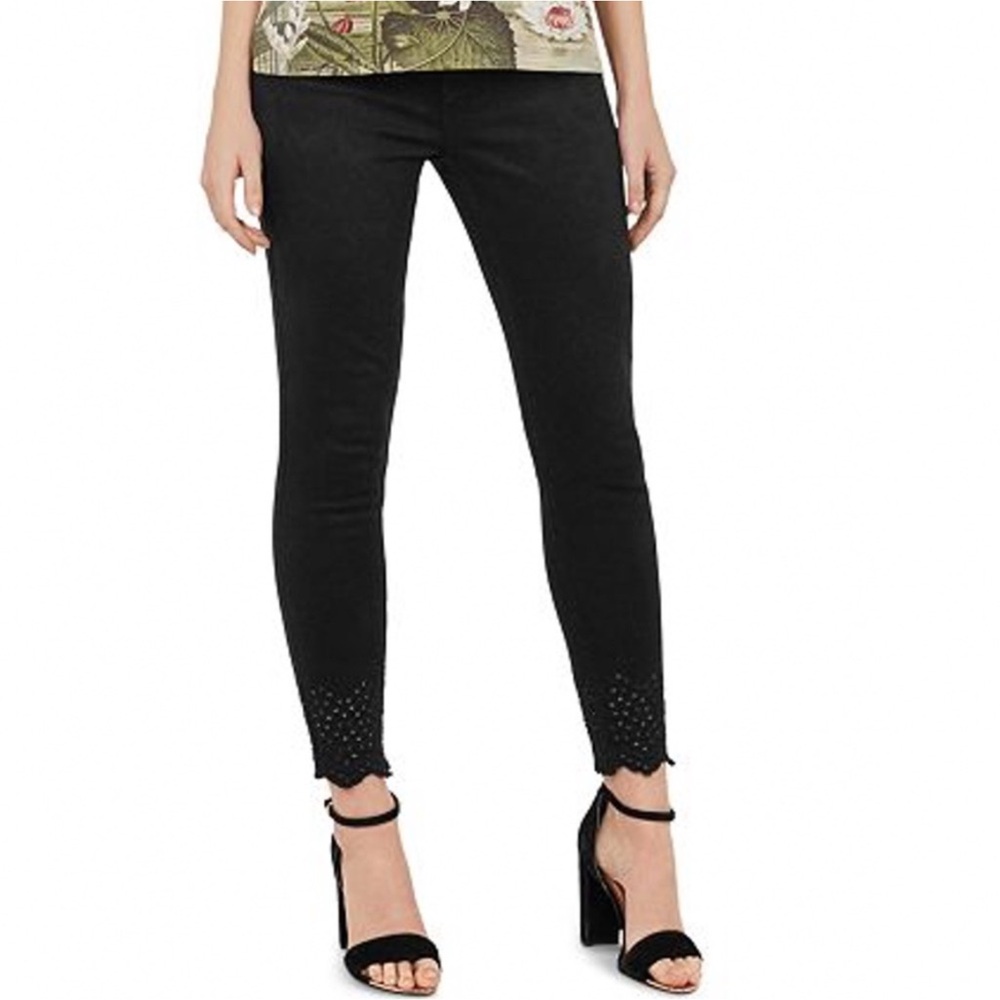 Ted Baker Massiee Embroidered Hem Skinny Jean Size 30 Black